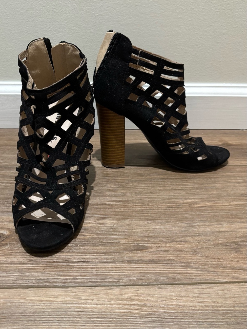 Black Cutout Suede High Heel Booties